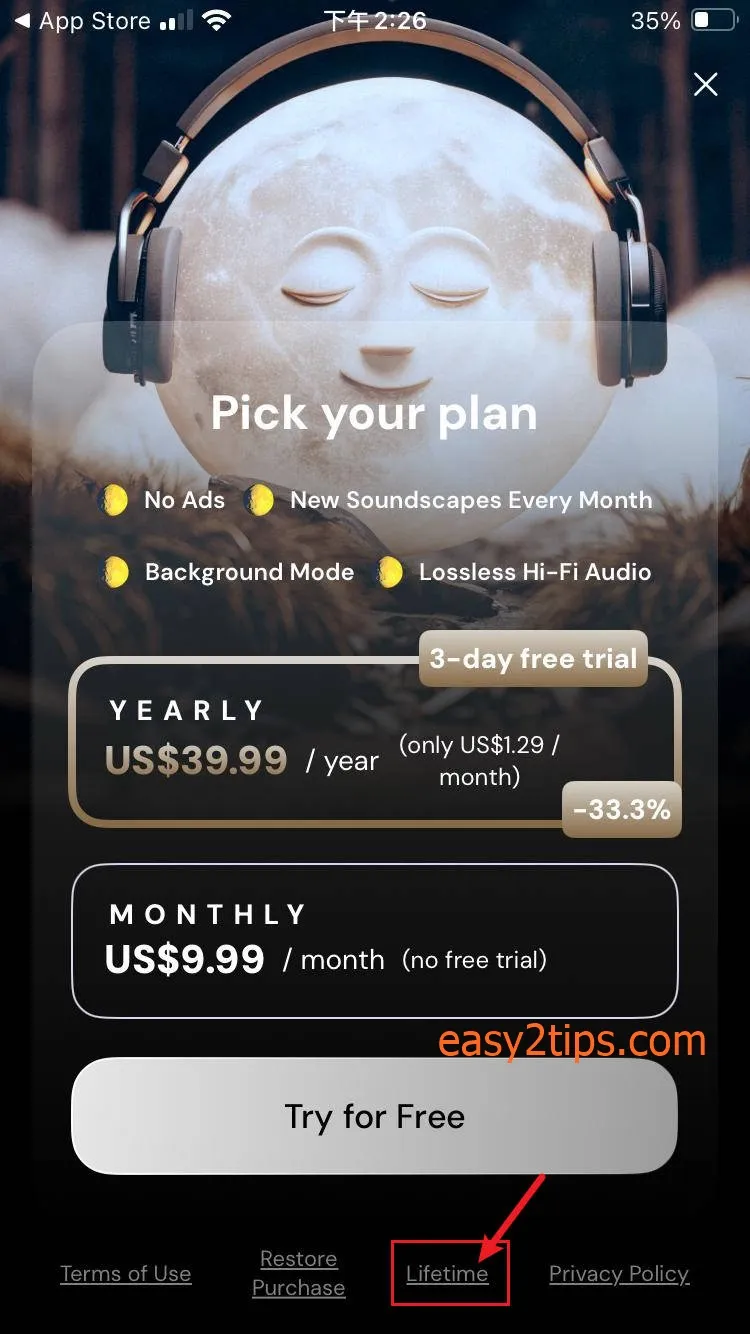 原價 $99.99，終生版限時免費 iOS App – Moon White Noise 你的聲音療癒師，放鬆、專注、好眠