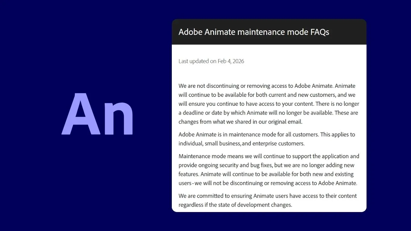 Adobe Animate 停用急轉彎!官方撤回關閉期限,改採維護模式續用